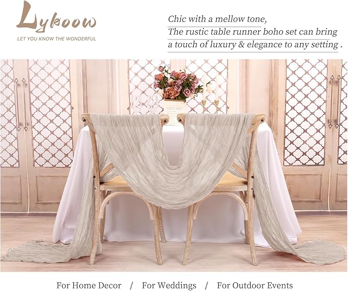 15 Packs Cheesecloth Table Runner - Grey, 10 Ft Brown Grey Rustic Gauze Boho Wedding Table Runner Decoration, 21.5x120in