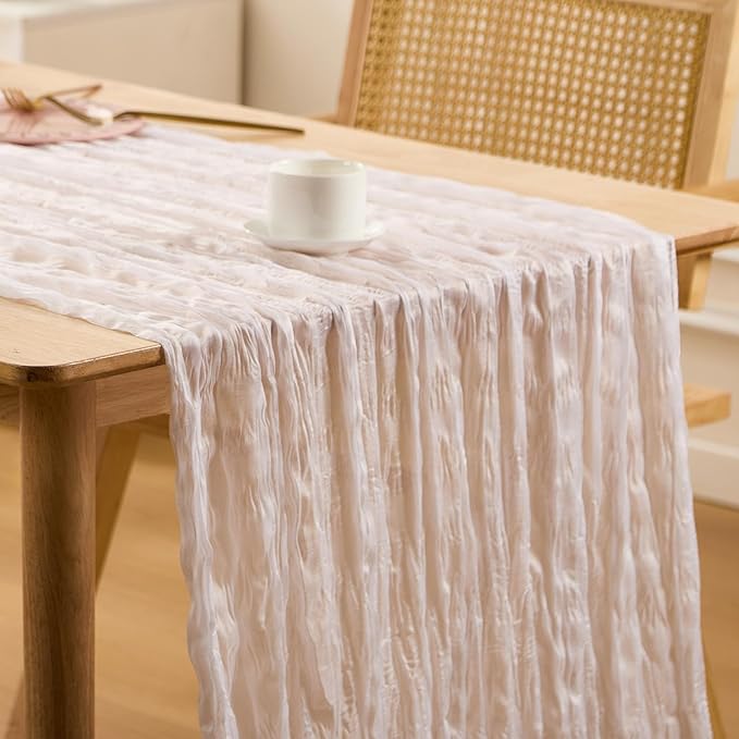 3 Pack White Spring Table Runner Boho Cheesecloth Table Runners Bulk 10 ft Gauze Sheer Mother's Day Table Centerpieces for Wedding Ceremony Anniversary Bridal Baby Shower Banquet