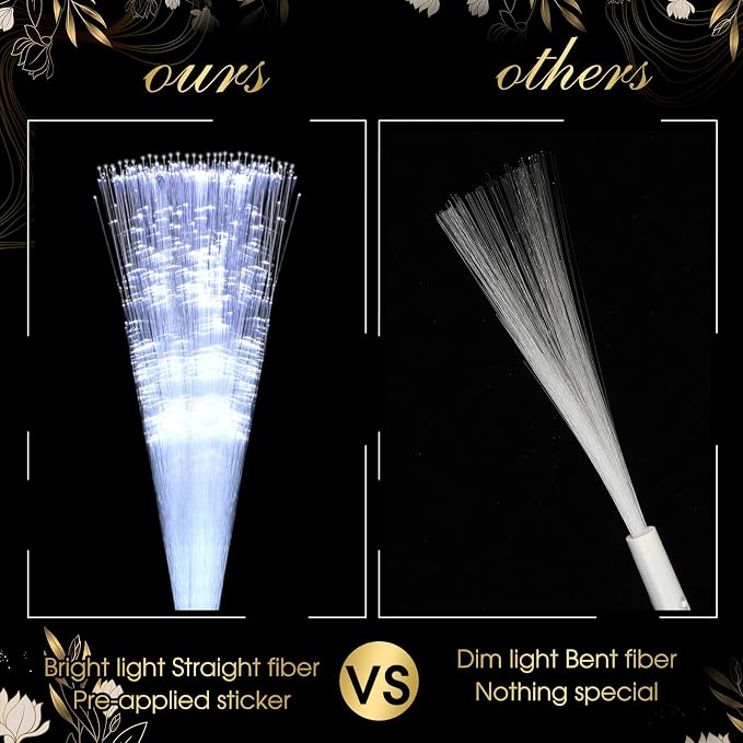 VIHOSE 52 Pcs Wedding Party Favors White Fiber Optic Wands with Acrylic Wedding Table Sign Wooden Illuminated Base LED Fiber Glow Stick Light up Wands for Reception Bridal Shower Party Favors Decor