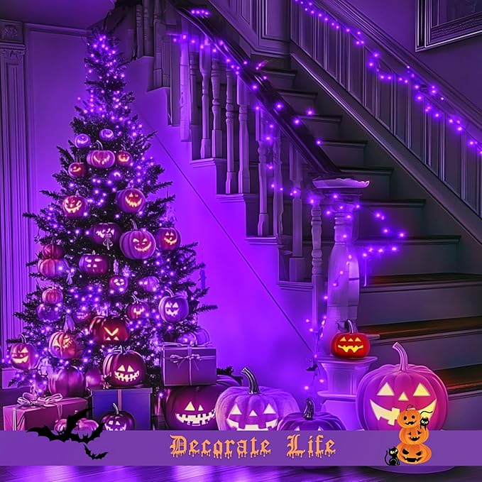 JMEXSUSS 200 LED Purple Fairy Lights Plug in | 8 Modes Purple Halloween Lights indoor with Wheel, 66 ft Remote Control Christmas Lights for Halloween Christmas Party