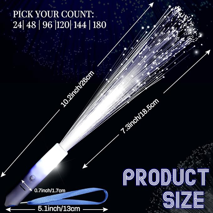 Jecery 144 Pieces White Fiber Optic Wands Bulk LED Wedding Sparklers Send off Light up Wand Sticks with 3 Modes Flashing for Bridal Shower Reception Birthday Glow in the Dark Party Favors Supplies