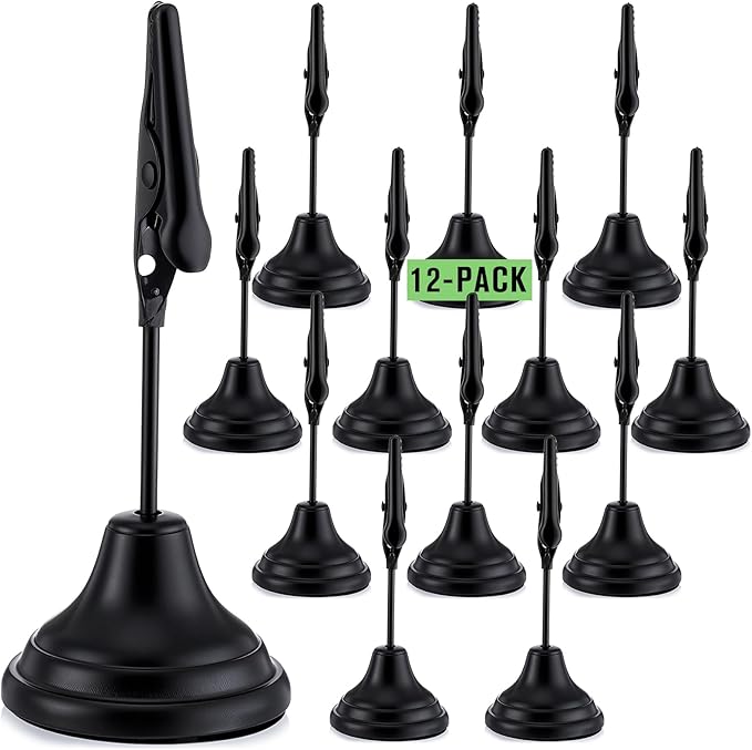 Skyygemm 12 Pcs Table Number Holders 3 Inch Place Card Holder with Alligator Clip Metal Table Card Holders Table Number Stands Table Sign Holders for Photos, Food Signs, Birthdays, Weddings (Black)