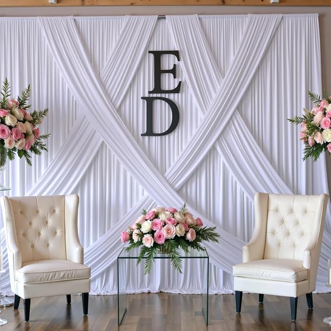 60ft x 10ft Wrinkle Free White Backdrop Curtains for Parties Wedding, 12 Panels 5x10ft Silky Soft Polyester Photo Backdrop Drapes for Party Birthday Baby Shower Photography Cloth Background