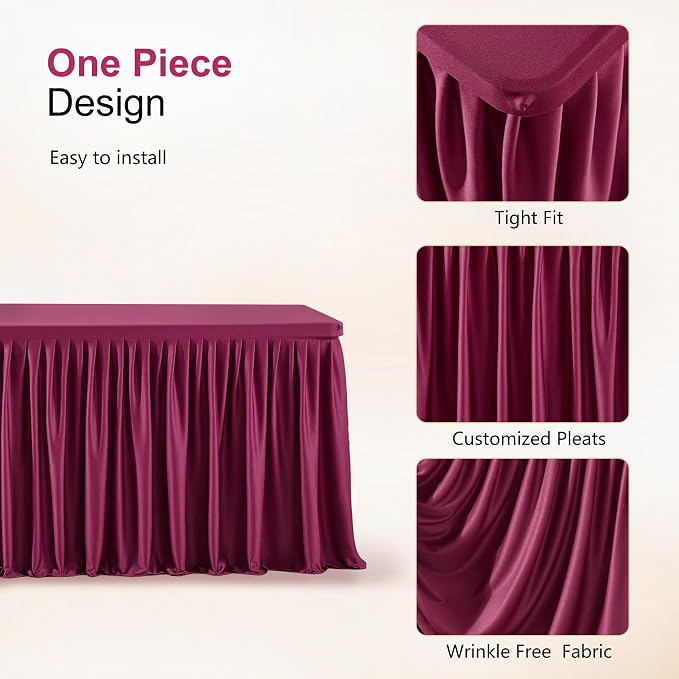 Wish Care 6 Pack Wine Red Rectangle Table Clothes for 6 Foot Tables, Polyester Fitted Tablecloths 6ft Stretch Table Cover for Wedding, Birthday, Parties, Trade Show, Craft Show