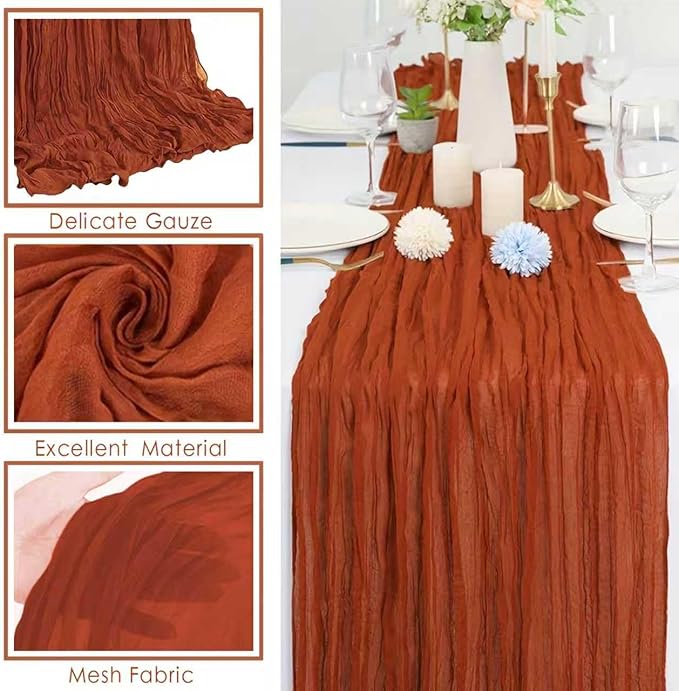 Cheesecloth Table Runner 10ft Rustic Gauze Cheese Cloth 35 x 120 Inches Long for Christmas Wedding Bridal Baby Shower Birthday Table Decorations (Burgundy, 6 Pack-10FT)