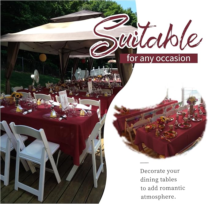 Showgeous 12 Pack Table Cloth Burgundy Tablecloth 60 x 102 Inch Table Clothes for 6 Foot Rectangle Tables, Wrinkle Resistant Washable Polyester Table Cover for Wedding Parties Banquet
