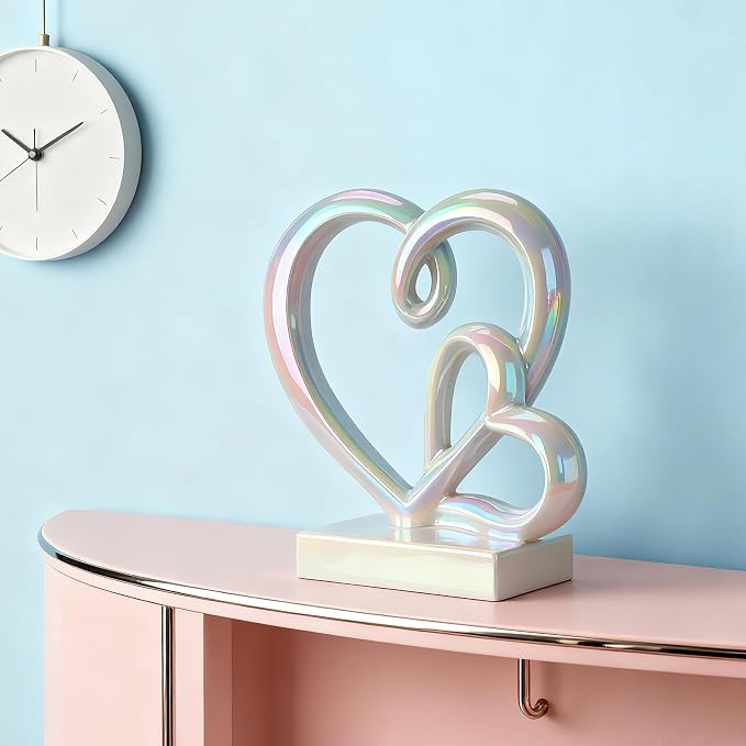 Wedding Anniversary Couples Gifts-Two Hearts Decor Statue,1st to 50th for Her/Him,Engagement Present, Shimmering Love Symbol for Couple, Romantic Home Accent