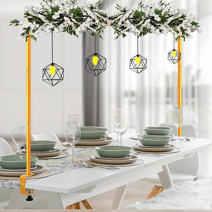 ParseBio Over The Table Rod Stand with Clamps Adjustable 31"-110'' Length 31"-64" Height Gold Table Balloon Arch Stand with Storage Bag, For Valentines Day Party Wedding Anniversary Decoration