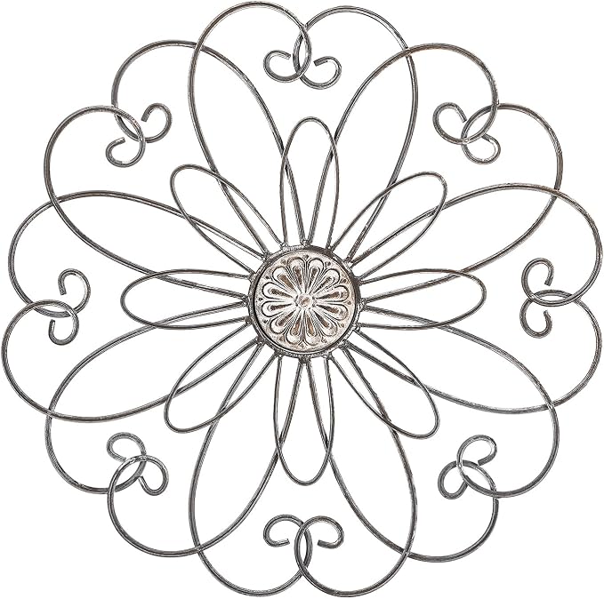 YiLifebes Metal Flower Wall Decor, 18”x18” Metal Floral Scroll Wall Art, Iron Wall Decoration Sculpture for Living Room Bedroom Bathroom Outdoor Garden, (Flower A)