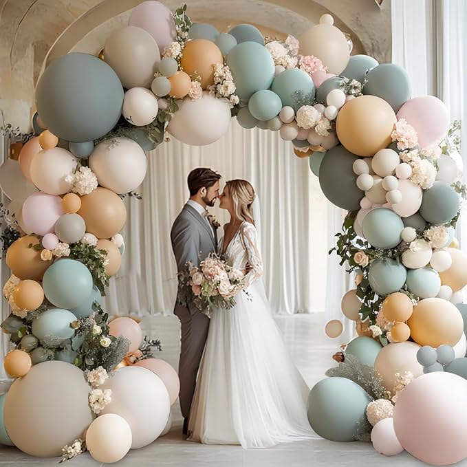 Dusty Green Nude Pink Balloons Arch Kit, Double Stuffed Pastel Balloon Arch Dark Light Green Pink Nude Cream White Sand Tan Balloons for St. Patrick's Day Wedding Birthday Party Woodland Decorations