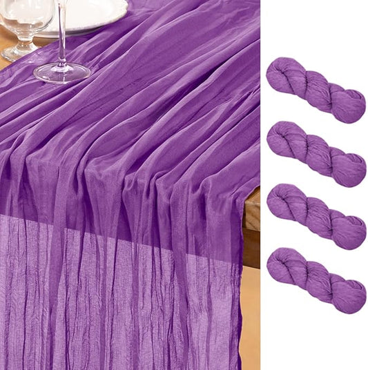 DeZerlor Dark Purple Cheesecloth Table Runner 4 Pack Spring Easter Table Runners Boho Gauze 120 Inches Cheese Cloth Easter Table Decorations for Wedding Bridal Baby Shower Parties