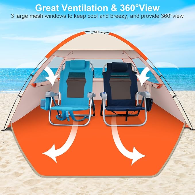 Gorich Beach Tent Sun Shelter for 3/4/6/8/10 Person with UPF 50＋ UV Protection, Lightweight & Easy Setup Beach Shade Canopy, Portable Beach Shade Tent Beach Cabana