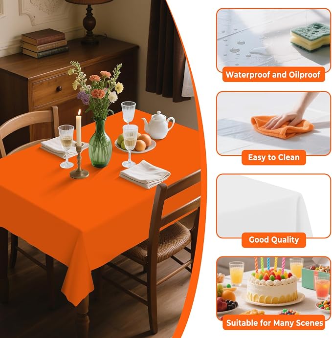 54IN X 160FT Plastic Table Cover Roll with Cutter Box, Cut to Size Plastic Table Cloths for Parties, Birthday, Disposable Tablecloth Roll for All Shape Tables (Orange, 54 Inch X 160 Feet)