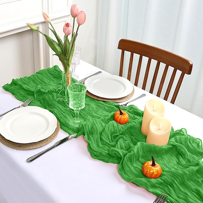 16 Pack Green Cheesecloth Table Runner 10ft Boho Gauze Fabric 120 Inch Cheese Cloth Table Runner Rustic Sheer for Holiday Baby Shower Party Décor Home Wedding Decoration