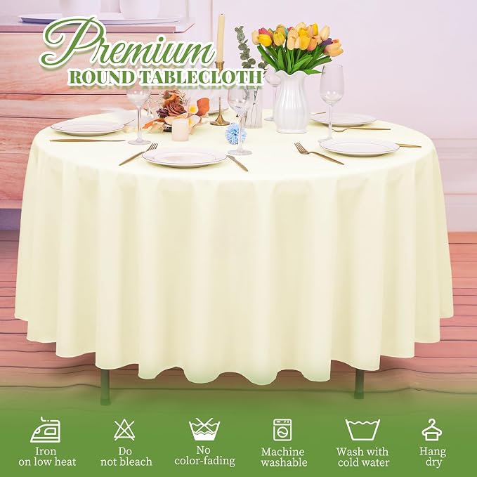 Pesonlook 10 Pack Beige Round Tablecloth 120 Inch, Waterproof Polyester Fabric Table Cloth for Round Tables, Stain Wrinkle Resistant Tablecloths Washable Table Cover for Wedding Dining Party Banquet