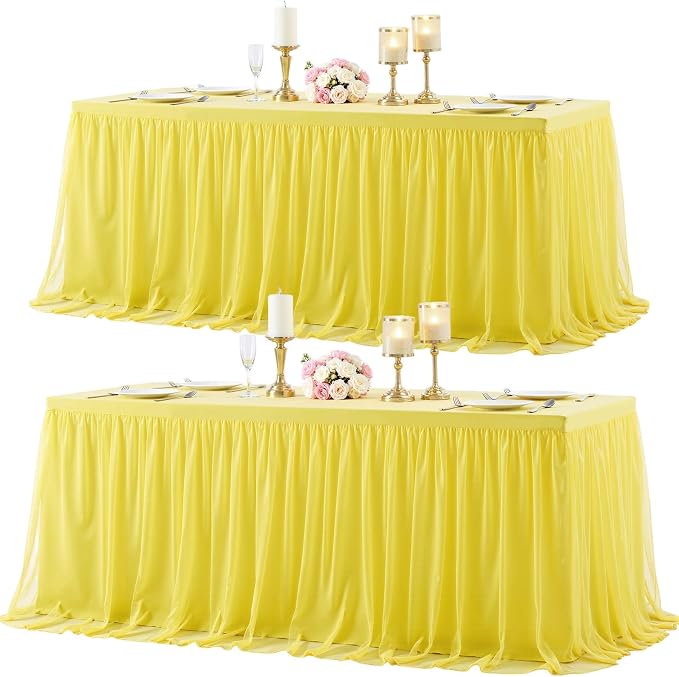 HB HBB MAGIC Yellow Table Cloth Spandex Table Covers 8ft Fitted Tulle Tablecloth Rectangular Desk Skirt Stretch Table Cloths Covers Party Banquet Birthday Baby Shower Wedding Table Cloth, 2 Pack