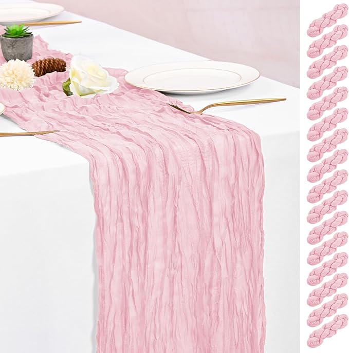 16 Pack Pink Table Runner 10FT Cheesecloth Table Runner Boho Gauze Table Runners Rustic Long Sheer Fabric Table Runners for Wedding Party Bridal Shower Farmhouse & Home Decor