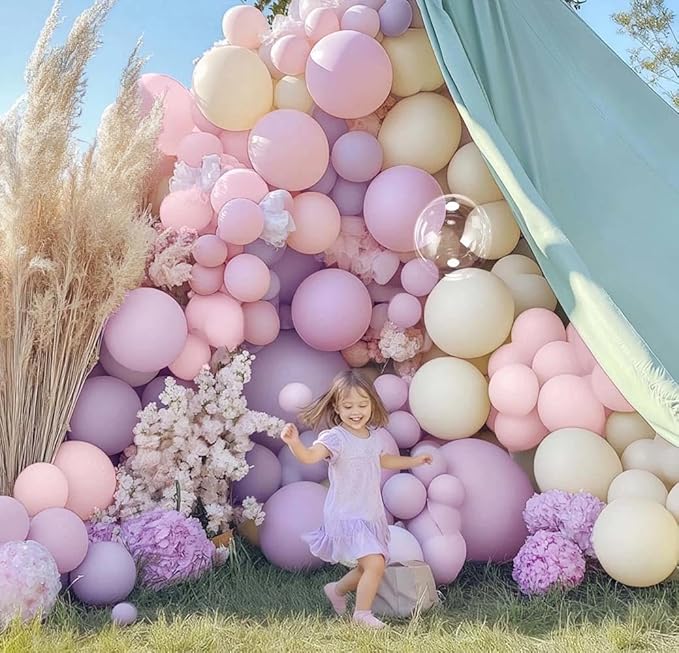 Pastel Pink Purple Balloon Arch Double Stuffed, Light Pink Lavender Lilac Ivory Balloon Garland Kit with Bobo Latex for Baby Shower Bridal Wedding Princess Birthday Mothers Day Party Decoration
