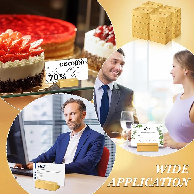 Maitys 50pcs Gold Table Number Holders Wooden Place Card Holders 1.97inch Square Wooden Menu Display Stands for Wedding Fall Thanksgiving Party Decoration, Restaurant Banquet Events