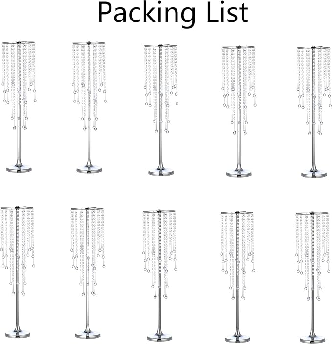 Bigsee 10 Pcs 29.5 inches Crystal Flower Stand Wedding Centerpieces for Tables, Tabletop Silver Metal Flower Arrangement Holder, Elegant Bulk Metal Vases for Reception Ceremony Decoration