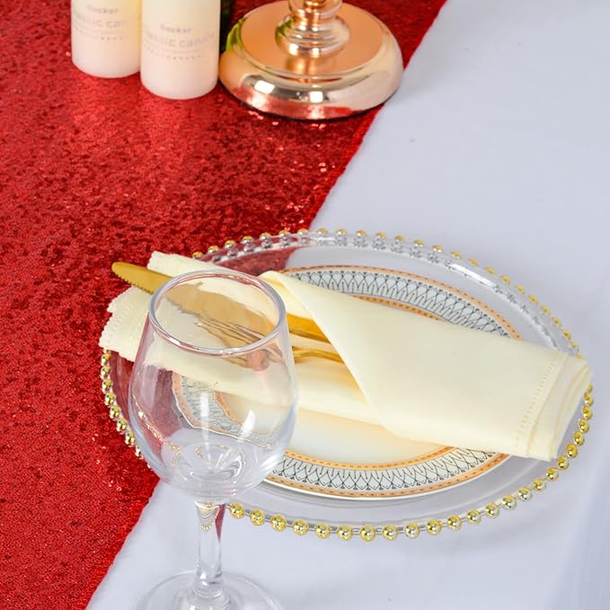 ShinyBeauty 10 Pieces-12 x108 Red-Sequin Table Runner Wedding Party Catering Event Table Runners Glitter Table Runner for Birthday Party
