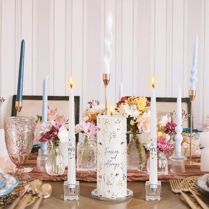 Irenare Unity Candles with Holder for Wedding Ceremony Unity Candle Set Wedding Table Decorations Accessories for Formal Events Church (Wildflower)