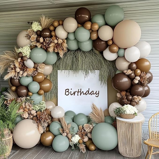 Dusty Green Nude Balloon Arch Double Stuffed Sage Green Brown Beige White Sand Cream Balloon Garland Kit for Neutral Baby Shower Birthday Wedding Woodland Wild One Fall Dinosaur Party Decor