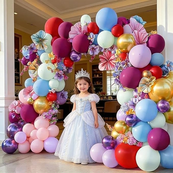 Pink Blue Purple Balloon Arch Double Stuffed Baby Blue Purple Red Balloons Pastel Purple Pink Gold Latex Balloon Garland kit for Baby Shower Birthday Princess Hawaii Party Decorations