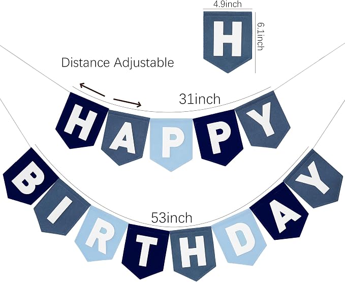 Felt Navy Blue Happy Birthday Banner Birthday Decorations for Women Girls Boys Men Pets Handmade Party Backdrop