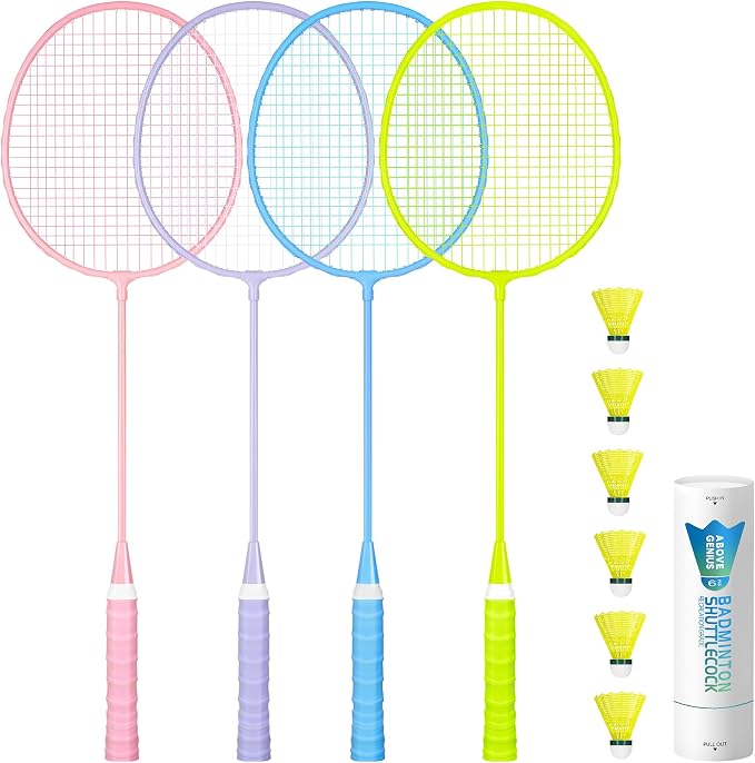 AboveGenius Badminton Rackets Set, Lightweight Badminton Set Includ 4/6 PCS Rackets, 6 Birdies, Outdoor Backyard Games, Racquets for Adults, Teens, Family Beginner