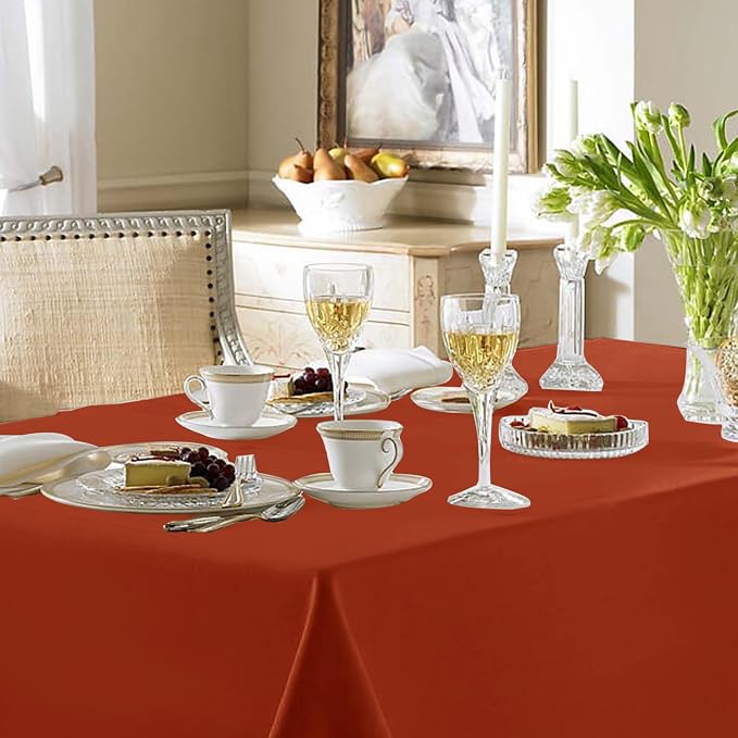 Fitable 6 Pack Rust 90 x 156 Inch Rectangle Tablecloth - Stain Resistant and Washable Table Cover, Polyester Fabric Table Cloth for Wedding, Party, Banquet, Formal Events
