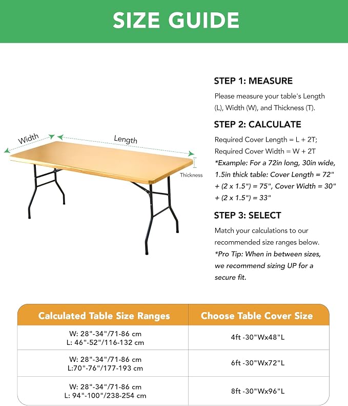 KeyWave Fitted Tablecloth Rectangle Table Cloths - 6 Pack 8 Foot Elastic Stretch Folding Table Top Cover Water-Resistant Reusable for Outdoor Picnic Camping Party Event, Stamping Gold, 96" L x 30" W