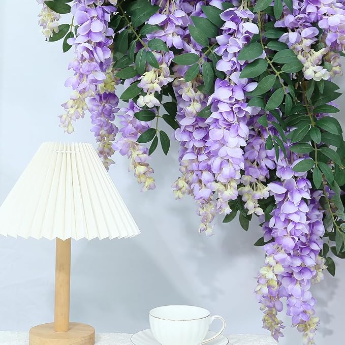 1pc/2pcs Encrypted Flower Vine Wisteria Artificial Flowers Garland,White Wisteria Hanging Flowers Flower Garland Decorations for Home Garden Outdoor Ceremony Wedding Arch Decoration (Purple, 2pcs)