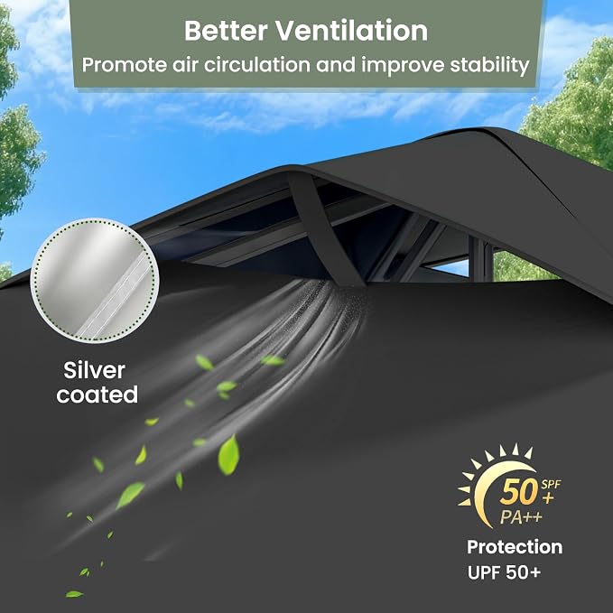 GVDV 10x10 Pop Up Canopy Tent with 4 Sidewalls, Beach Tent with One Push Setup, Outdoor Sun Shade for Events, Parties, Camping - Gazebo with Wheelbag, Black, CP23 B