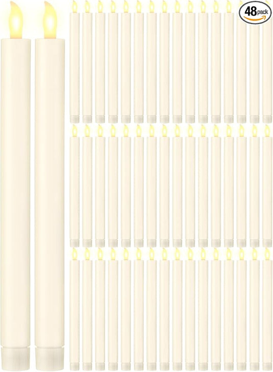 Funtery 48 Pcs Flameless LED Taper Candles Battery Operated Candles Bulk Realistic LED Candlesticks Flickering for Wedding Church Party Home Decor(Ivory,10 Inch,Modern Style)
