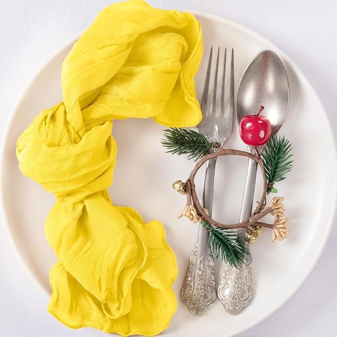 MLMC 24 Pack Yellow Cheesecloth Napkins Washable Cloth Napkins 21"x21" Boho Reusable Dinner Napkins in Bulk for Back to School Bridal Baby Shower Events Table Decor