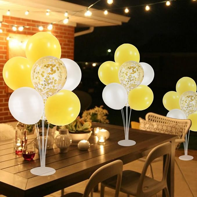 ZJDHPTY 4Set Yellow and White Balloon Stand Table Centerpiece Party Decor | Sunflower Daisy Bee Birthday Baby Shower Bridal Shower Engagement Wedding Spring Summer Backyard Party Decorations