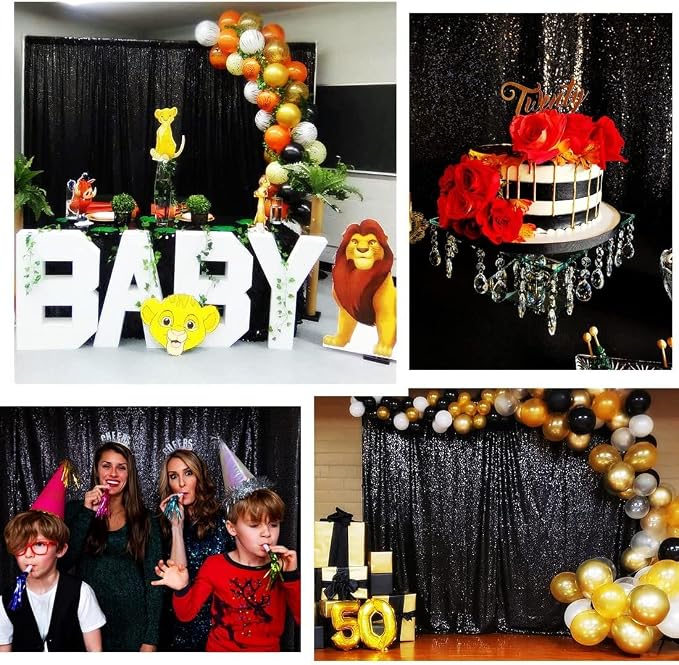 Poise3EHome Black Sequin Backdrop Curtain, 2 Panels 2Ft x 8Ft Glitter Photography Background for Party Baby Shower Wedding Birthday Christmas Thanksgiving Halloween Decoration