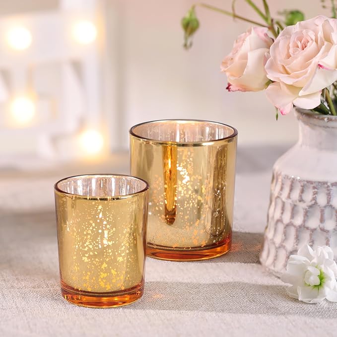 Volens 24pcs Assorted Gold Votive Candle Holders for Wedding Table Centerpieces, Large Mercury Glass Candle Holder for Votive & Tealight Candle, Gold Party Decorations for Bridal and Baby Shower