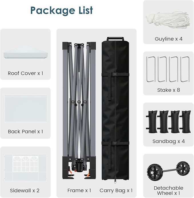 Raynesys Pop Up Canopy Tent with Sidewalls, 10x10ft 10 Person Party Tent One Push Setup, Portable Gazebo Outdoor Sun Shade for Events, Parties, Camping, Commercial, Silver Coated Top, White