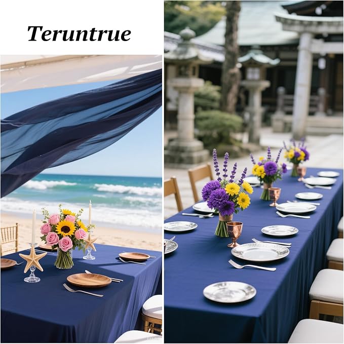 Teruntrue 12 Packs Navy Blue Tablecloths 60x102 inch Rectangle Table Cloth for 6 Foot Rectangle Tables, Washable Polyester Fabric for Wedding Parties Banquet Holiday Dinner Table Decorative, Navy Blue