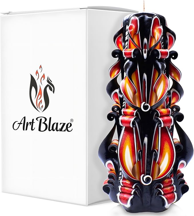 Carved Candles - Handmade Long Burning Decorative Luxury Candles - Unscented - Perfect for Home Decor, Birthdays, Romantic Occasions, Gifts for Women - Christmas Gift for Mom - Big Black