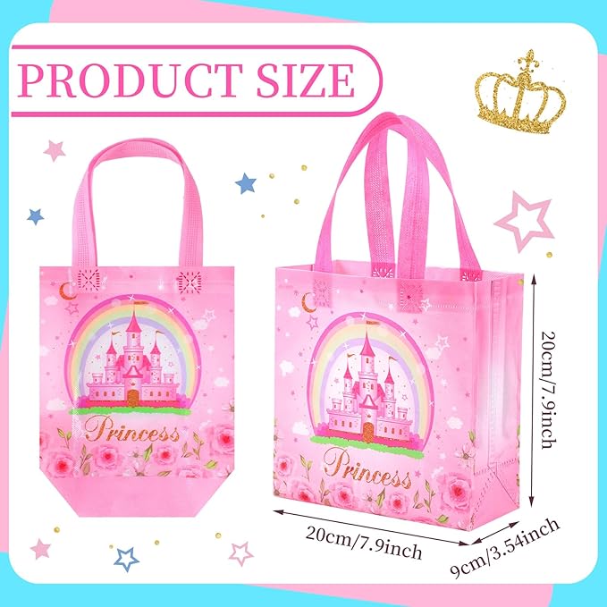 Sweetude 40 Pcs Princess Gift Party Favor Bags with Handle, Non Woven Goodie Bags Birthday Favor for Birthday Baby Shower Packaging Supplies