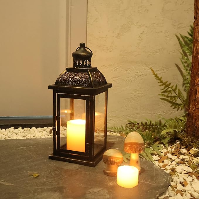 Lanterns Decorative Indoor&Outdoor, 14.4'' Large Black Square Hanging Lanterns, Vintage Metal Candle Holder for Outdoor Patio Front Door Porch Wedding Party Decor