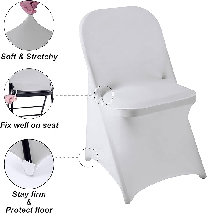 Howhic Folding Chair Covers - 36pcs, Silver Universal Spandex Fitted Chair Covers for Wedding, Party, Banquet, Conference