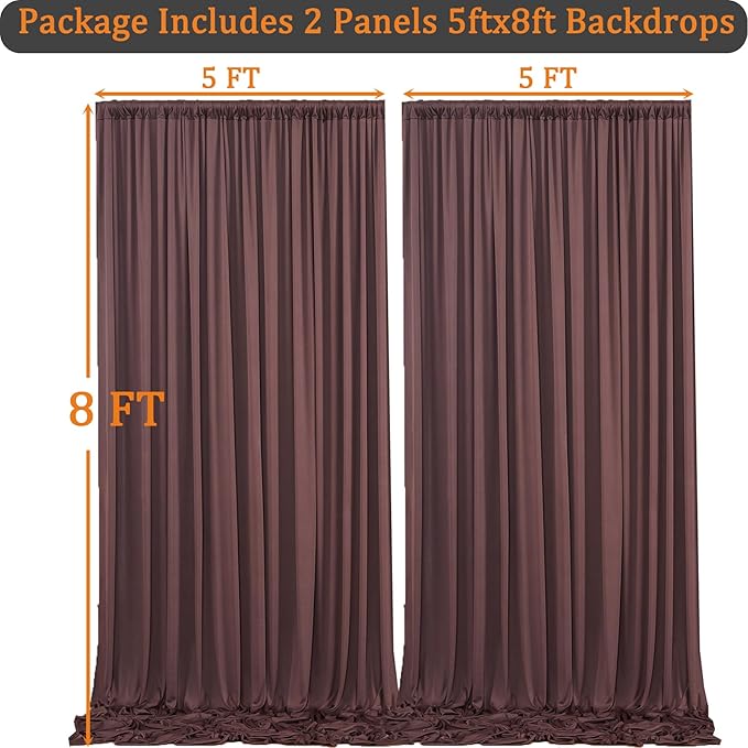 10x8 ft Wrinkle Free Brown Backdrop Curtain for Parties, Thick Polyester Photo Backdrop Drapes 2 Panels for Wedding Birthday Party Photography Background Baby Shower