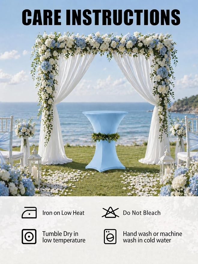 Cocktail Table Covers - 2 Pack 32x43 Inch Table Cloth - Light Blue Fitted Stretch Spandex Round High Top Tablecloth for Party, Bar, Birthday, Pub, Banquet