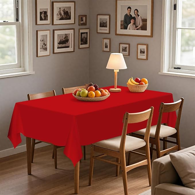 54IN X 160FT Plastic Table Cover Roll with Cutter Box, Cut to Size Plastic Table Cloths for Parties, Birthday, Disposable Tablecloth Roll for All Shape Tables (Red, 54 Inch X 160 Feet)