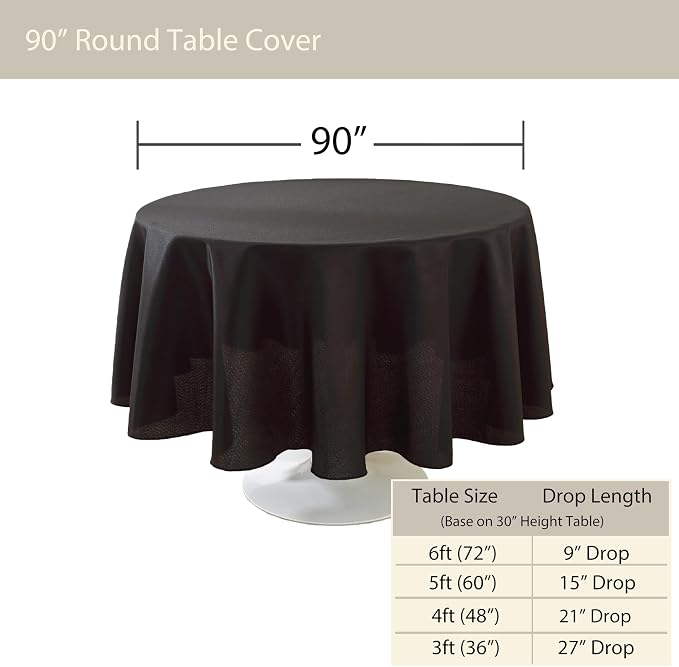 5 Pack Round Tablecloth 90 Inch Black Tablecloth, Polyester Fabric Washable Table Cloth for Home, Party, Wedding or Restaurant Use.