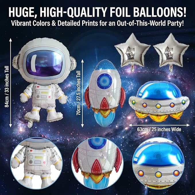 PTORZINY Outer Space Party Decorations, Astronaut Birthday Decorations, Space Decoration, Birthday Party Supplies Includes Space Balloons, Backdrop, Banner, Tablecloth, Cupcake Toppers